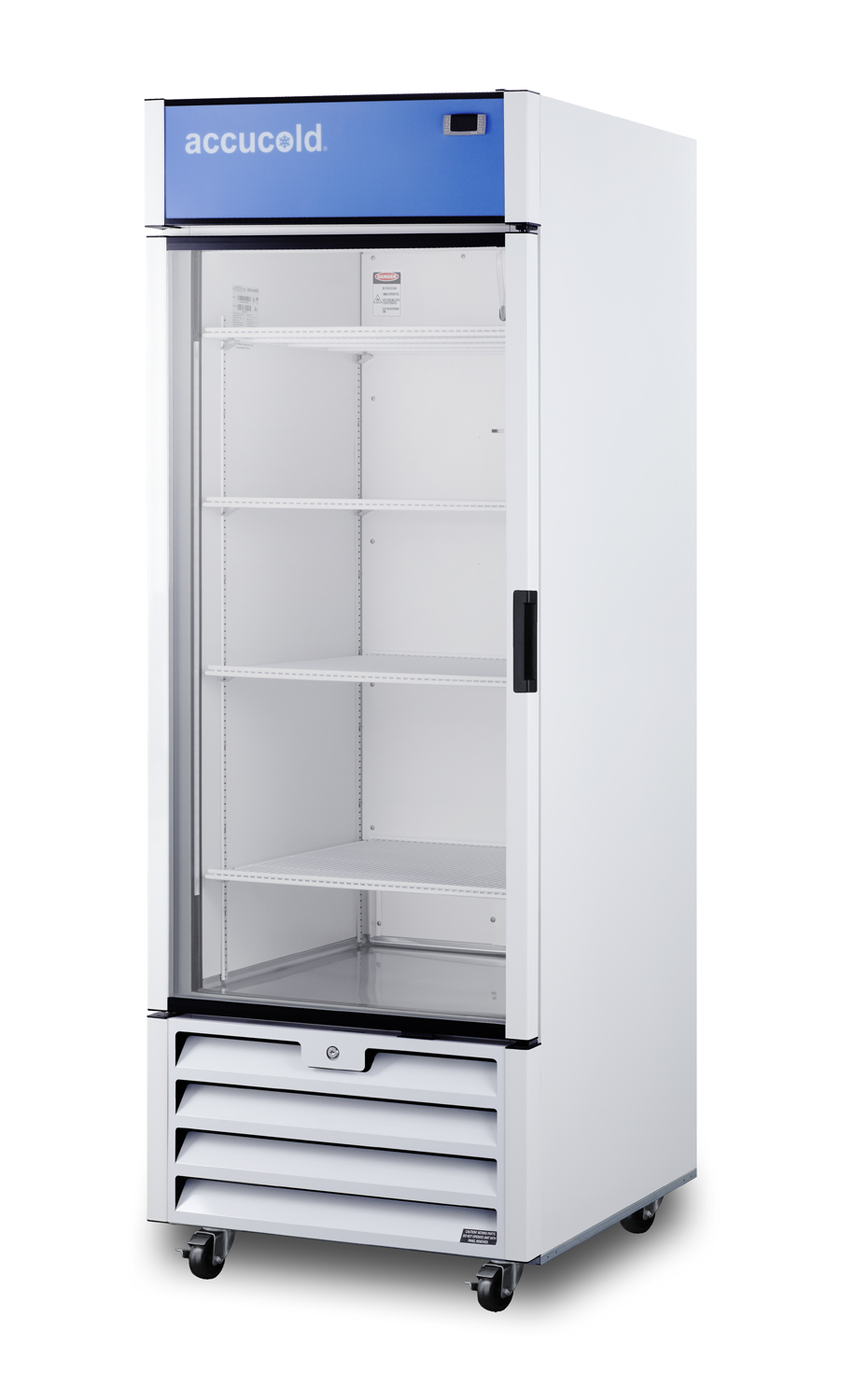 21.34 cu.ft. commercial beverage center with self-closing glass door, front lock, and white cabinet